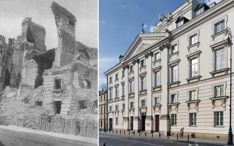 Warszawa – cerkiew i monaster Zaśnięcia Najświętszej Marii Panny w roku 1945 i współcześnie
