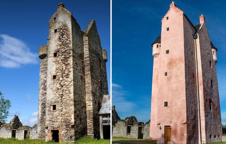 Szkocja – Fairburn Tower – przed i po odbudowie